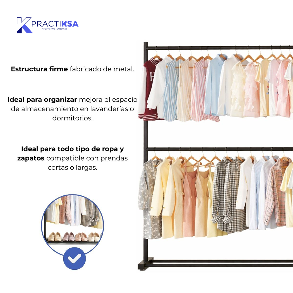 RACK PERCHERO DOBLE NIVEL ORGANIZADOR ROPA