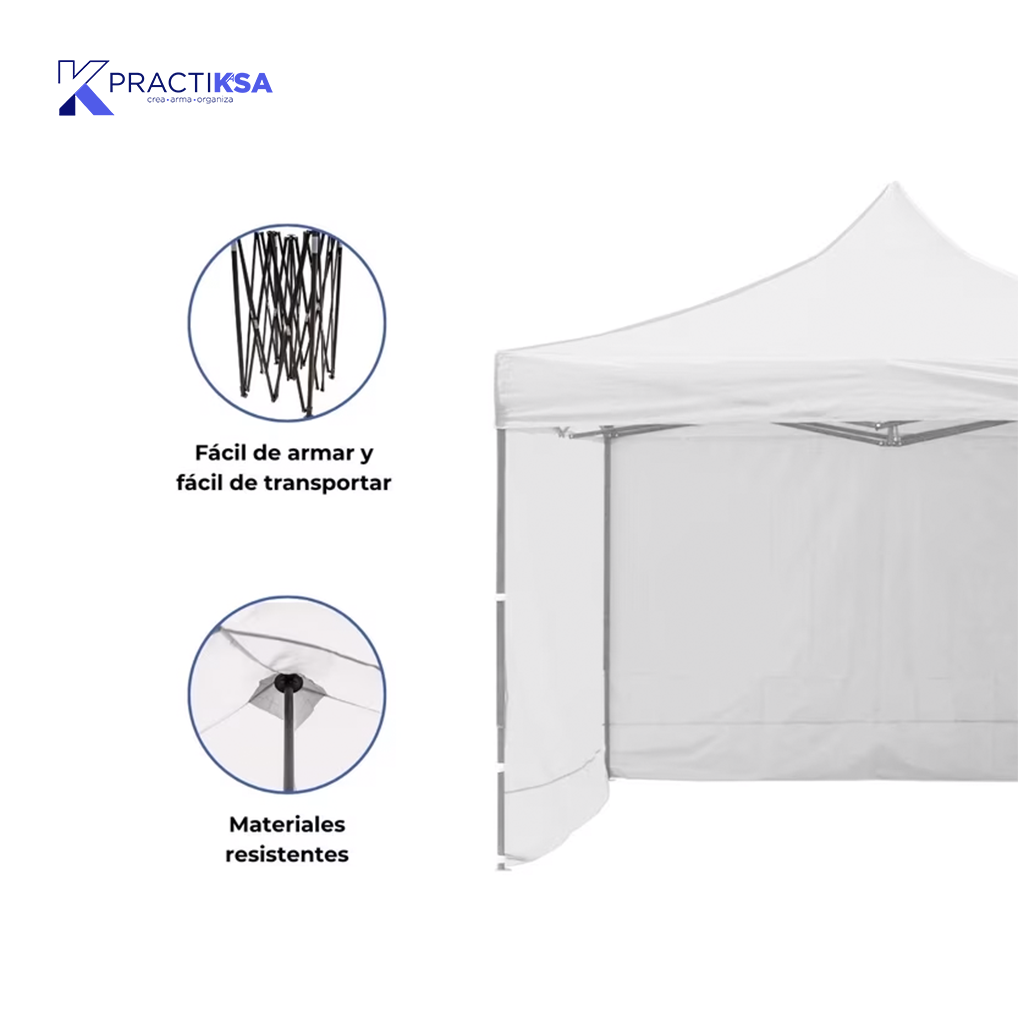 CARPA TOLDO 2.5X2.5 REFORZADO PLEGABLE CON PAREDES
