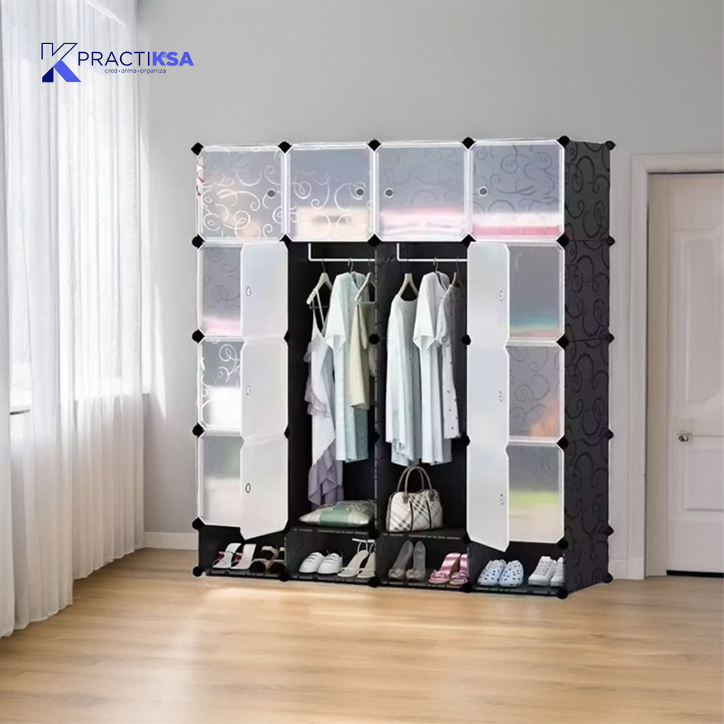 ARMARIO PORTÁTIL CLOSET CON ZAPATERA ARMABLE 16 CUBOS