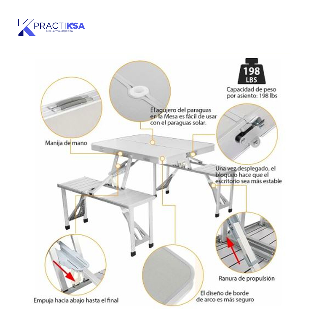 MESA PLEGABLE PICNIC PORTÁTIL 4 SILLAS