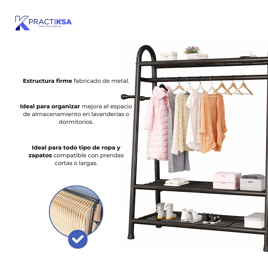 PERCHERO ROPA RACK METÁLICO 3 NIVELES CLOSET REFORZADO