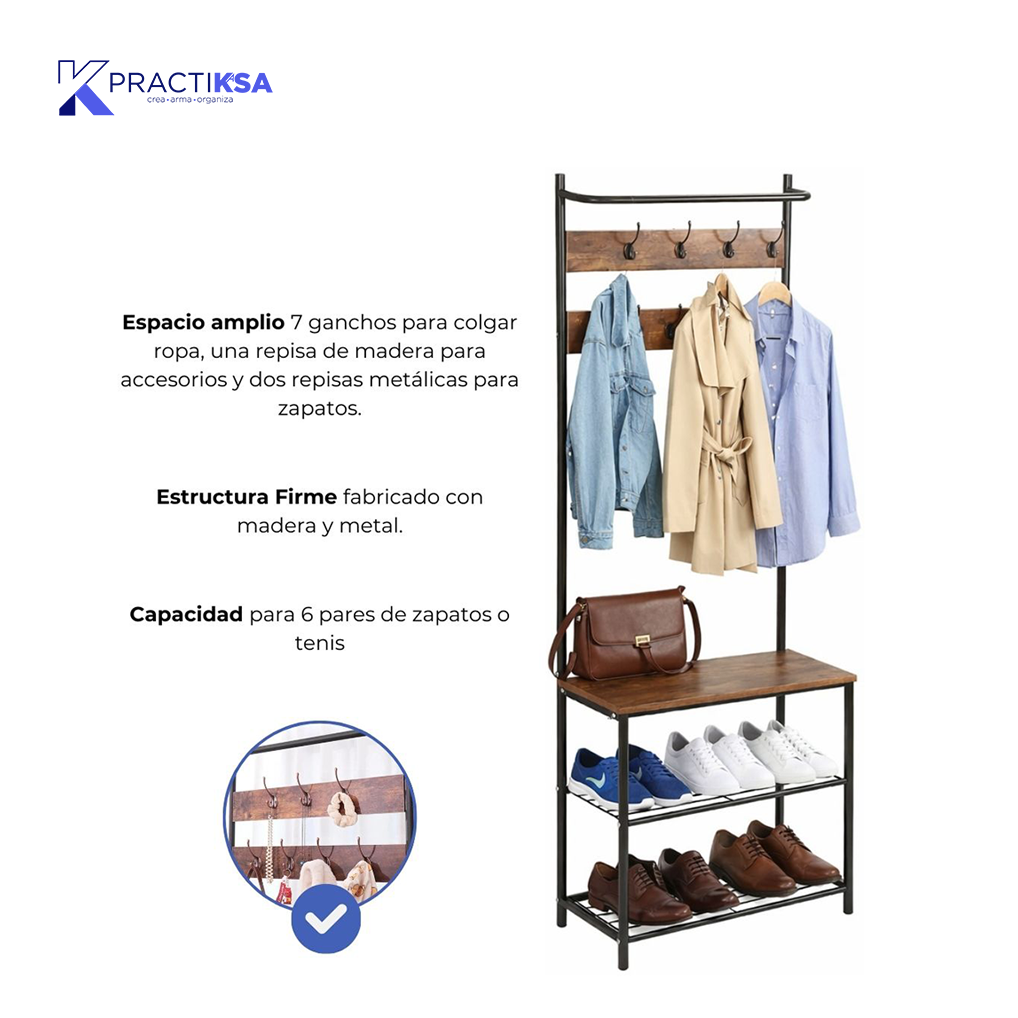 ORGANIZADOR MUEBLE ZAPATERA CON PERCHERO DE METAL