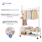 RACK PERCHERO METALICO REFORZADO MOVIL DOBLE ESTANTE ROPA