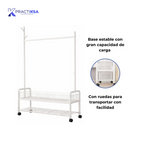 RACK PERCHERO METALICO REFORZADO MOVIL DOBLE ESTANTE ROPA
