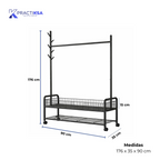 RACK PERCHERO METALICO REFORZADO MOVIL DOBLE ESTANTE ROPA